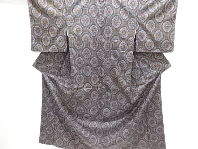 JAPANESE KIMONO / UNUSED KIMONO ENSEMBLE / SILK / NISHIJIN / DENSHO TSUMUGI / WOVEN FLORAL CREST SHOKKO